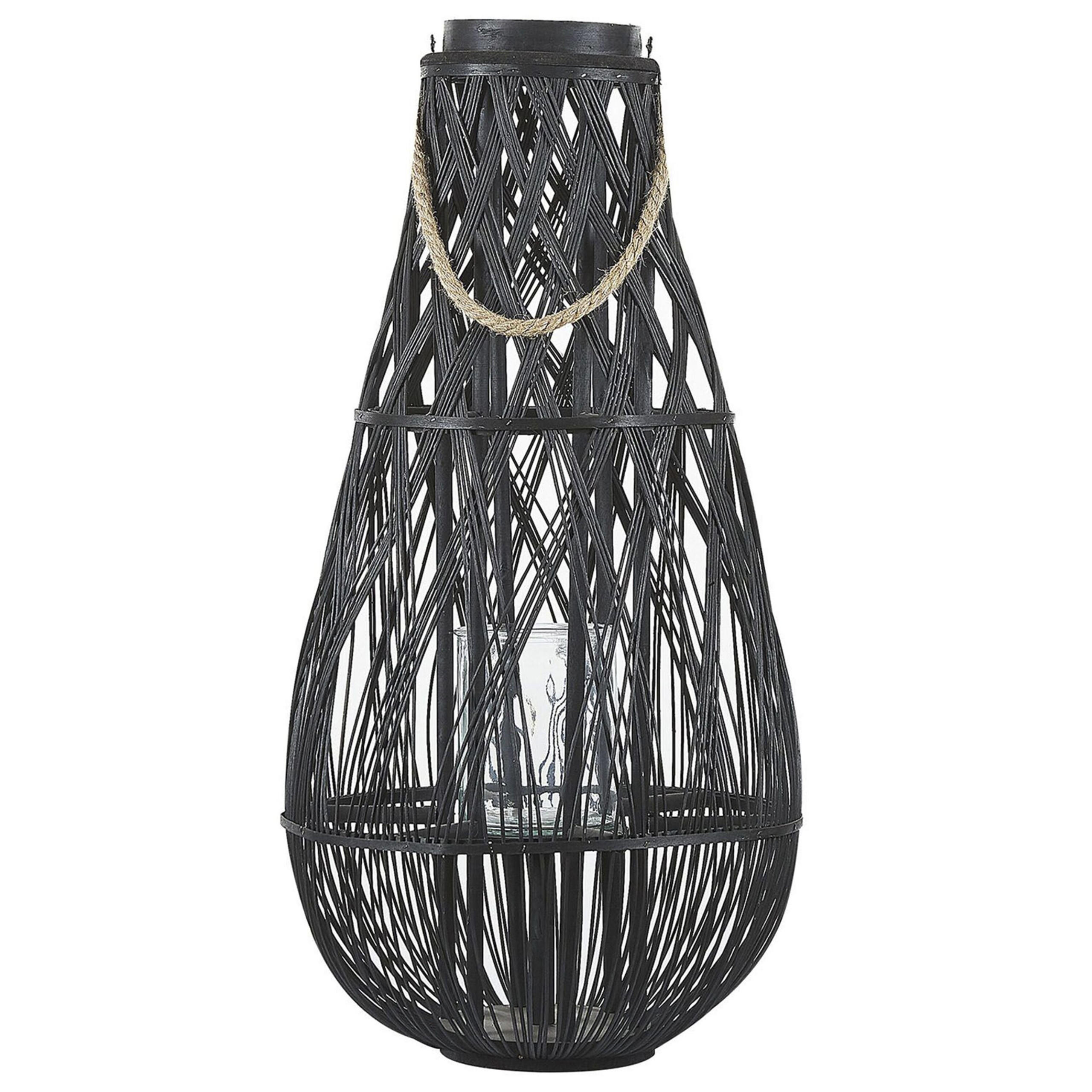 LATERNE Schwarz Tonga - Schwarz, Holz (39/77/39cm) - Beliani