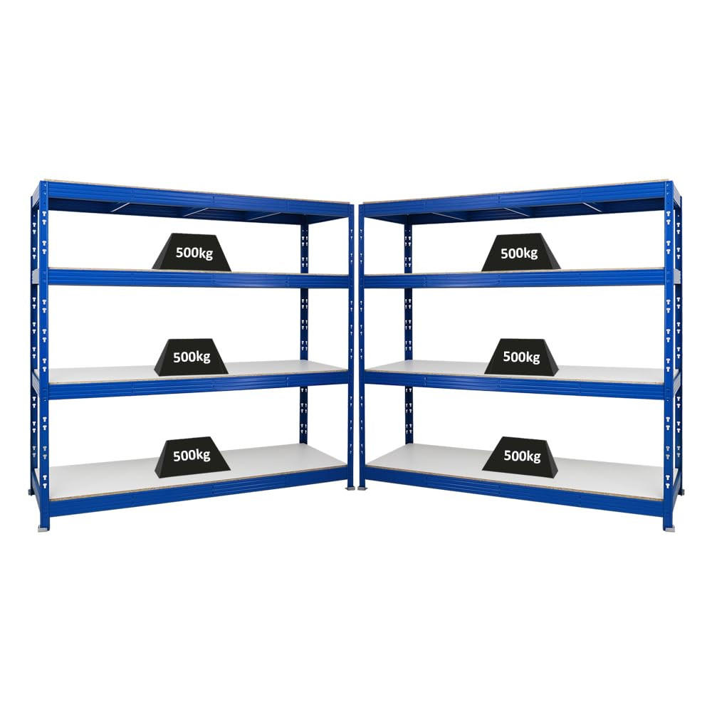 SCHWERLASTREGAL Rhino 2er-Set mit 2x 180x200x60 cm 4 Melamin-Ebenen 16mm Fachlast 500 kg Blau - Blau, Metall (400/180/60cm) - PROREGAL