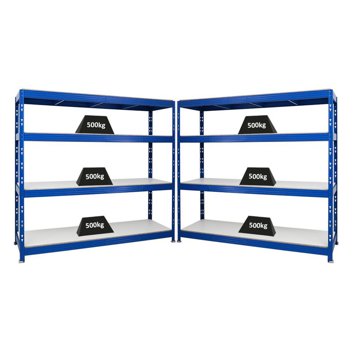 SCHWERLASTREGAL Rhino 2er-Set mit 2x 180x200x60 cm 4 Melamin-Ebenen 16mm Fachlast 500 kg Blau - Blau, Metall (400/180/60cm) - PROREGAL