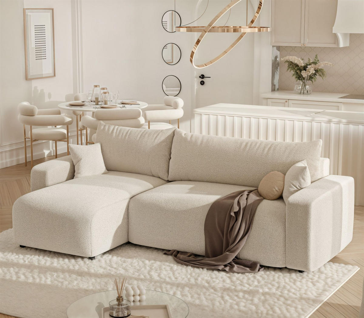 ECKSOFA Luna Mit Schlaffunktion - Beige, Holzwerkstoff/Textil (248/145cm) - Fun Möbel