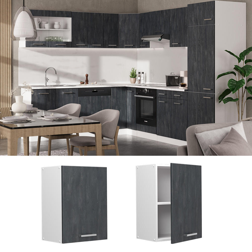 HÄNGESCHRANK R-Line Schwarz Beton 45 cm - Schwarz/Weiß, Holzwerkstoff (45/60/31cm) - Vicco