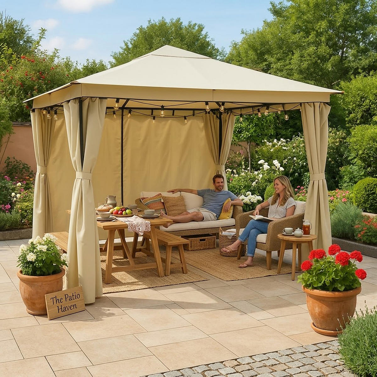 ERSATZDACH Venedig, Pavillondach 300x300 cm, PVC-beschichtet, Farbe: écru - Naturfarben, Kunststoff (300/0.3/300cm) - TPFGarden