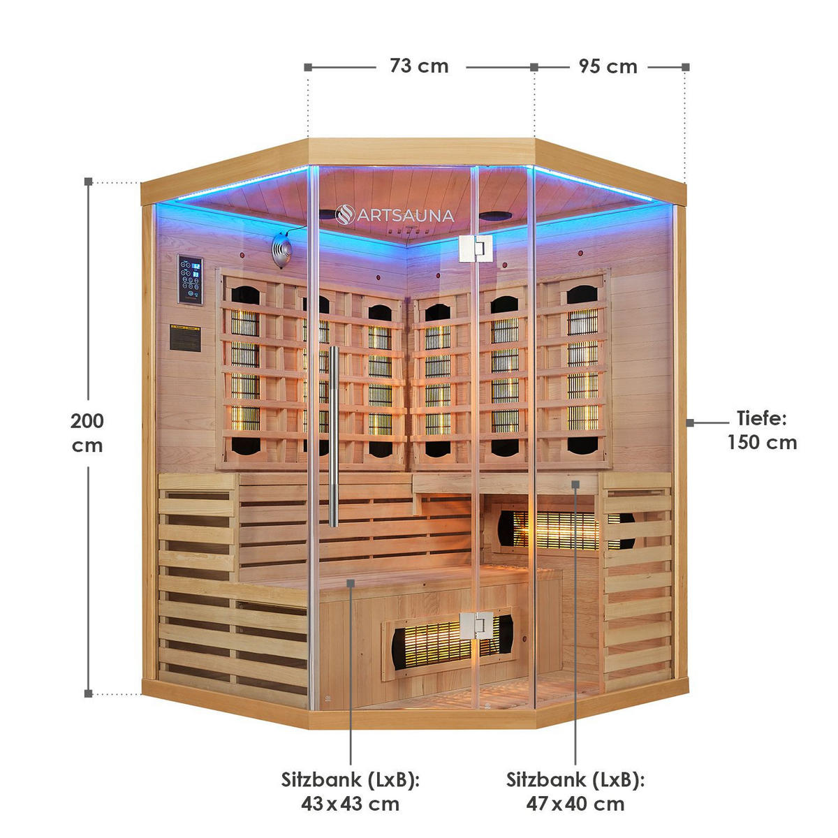 INFRAROTKABINE Kiruna150 mit Dual Technologie & Hemlockholz - Naturfarben, Holz (150/200/150cm) - Artsauna