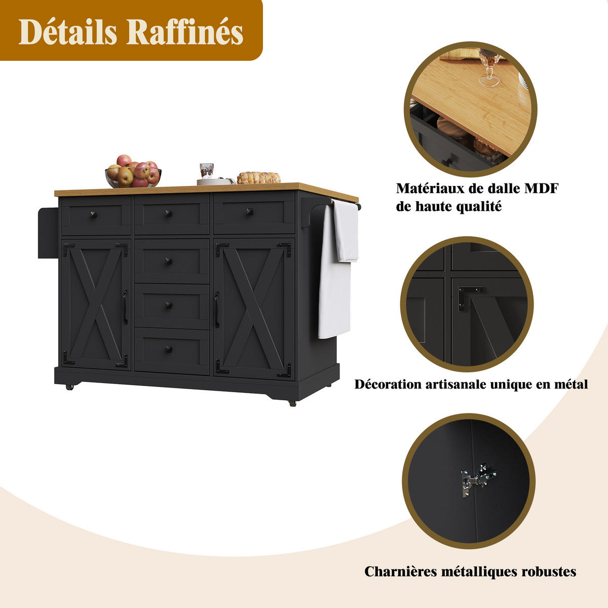 KÜCHENINSEL klappbar, Schwarz mit Holzmaserung, 147/70/93 cm - Schwarz, Kunststoff (70/93/147cm) - Rolipo