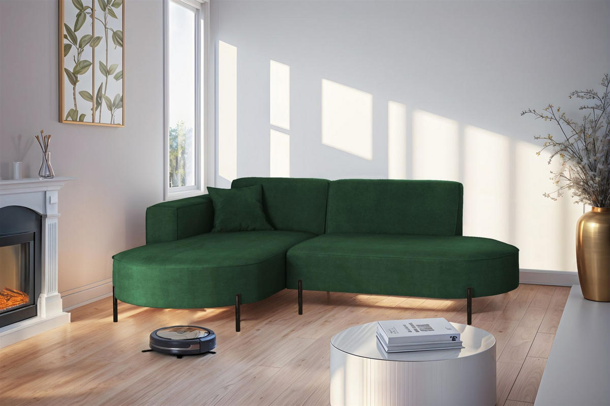 ECKSOFA Valencia Xs - Dunkelgrün, Holzwerkstoff/Textil (236/165cm) - Fun Möbel