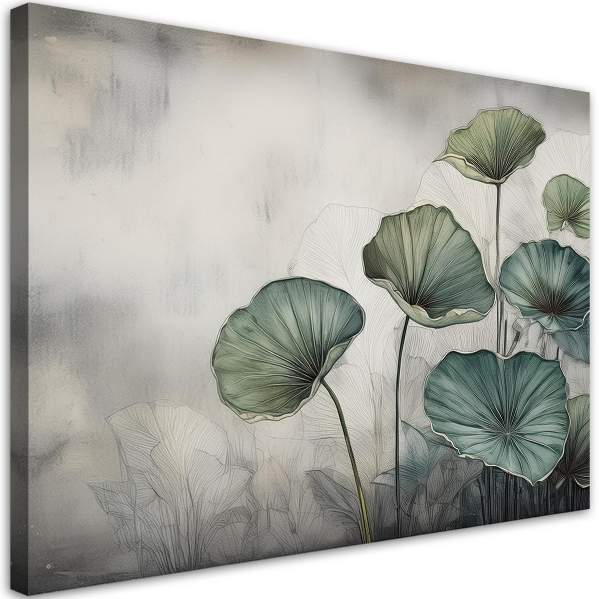 WANDBILD grüne blätter - Grau, Textil (60/40cm) - Feeby