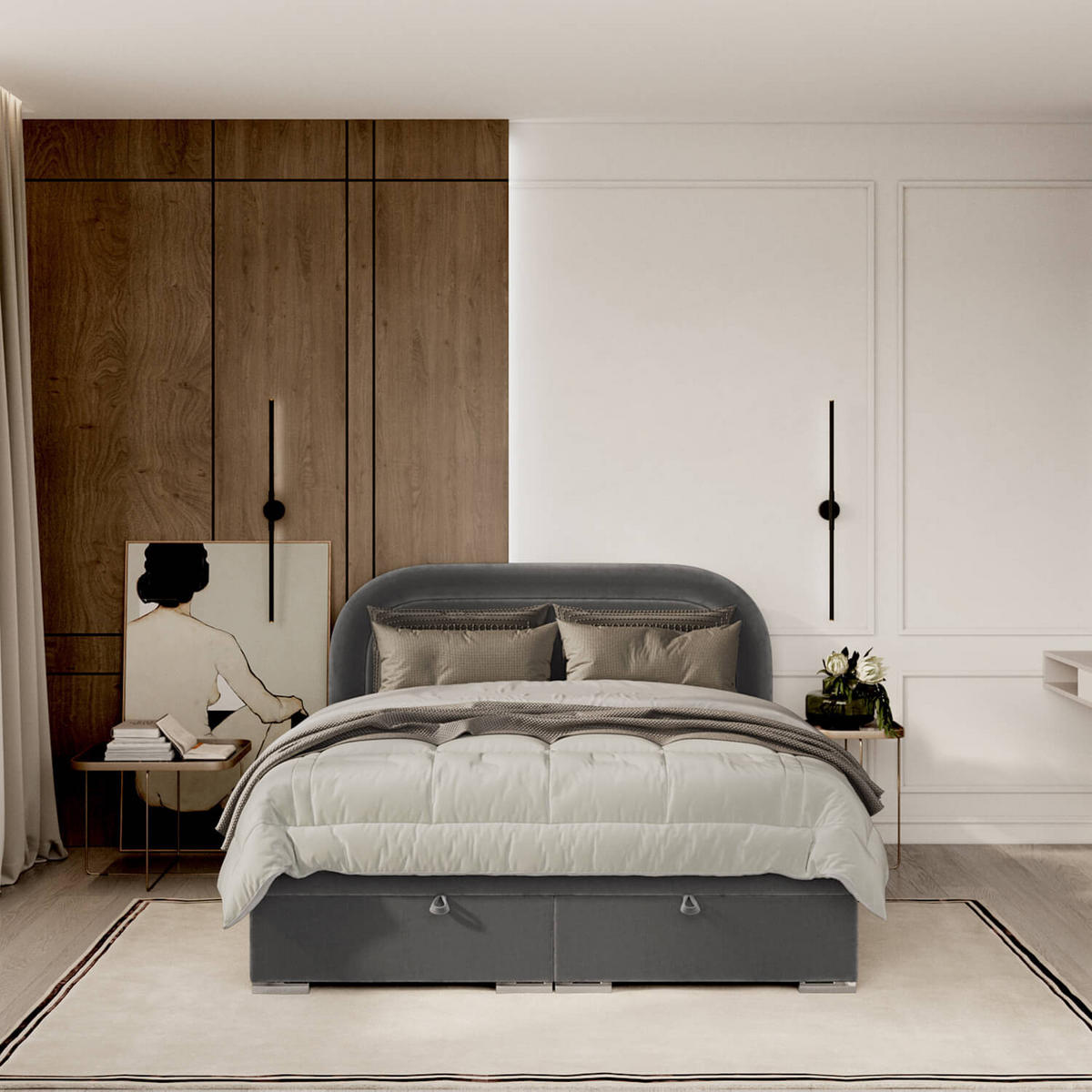 POLSTERBETT Harmony mit Stauraum 140/200 cm Stahl im Lotta Stoff - Chromfarben/Graphitfarben, Holz/Holzwerkstoff (140/200cm) - AltaBeds