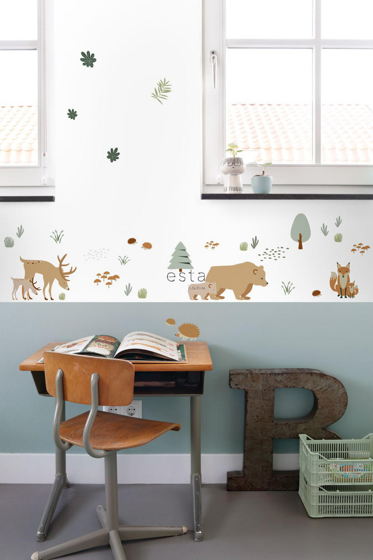WANDTATTOO Wald mit Waldtieren 47.5 x 66 cm - Beige, Papier (47.5/66/66cm) - ESTAhome