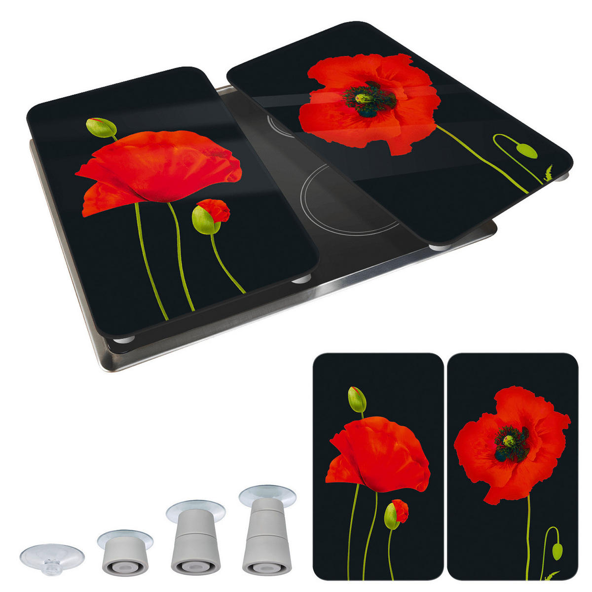 GLASSCHUTZPLATTEN für Herd - 2 Stück Maki - Schwarz, Glas (30/4.5/52cm) - Maximex