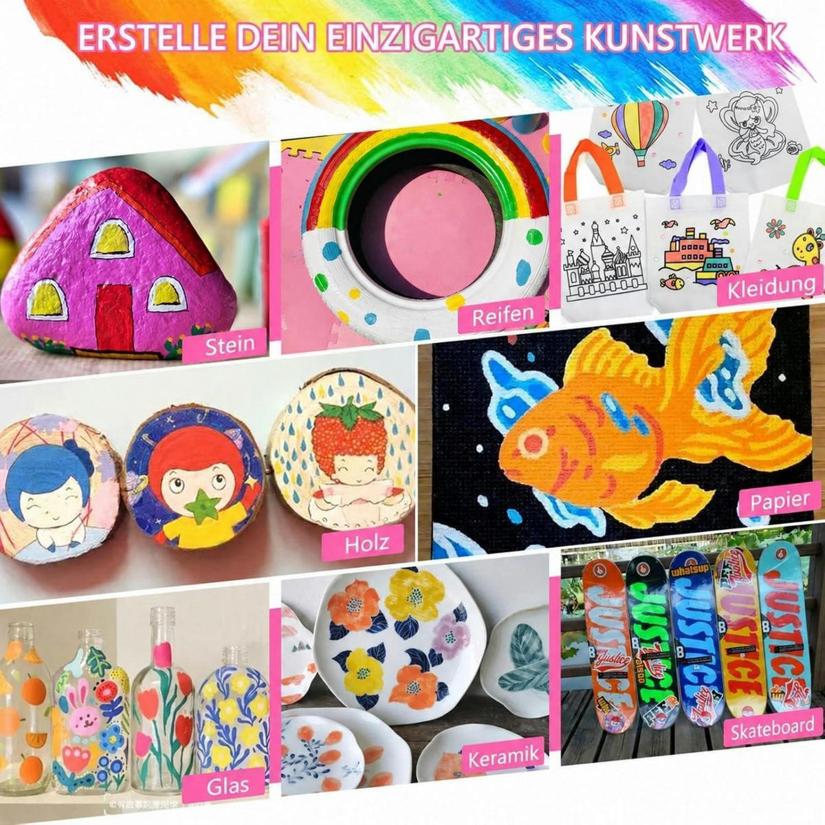ACRYLSTIFTE 60er Set 0,7 mm Wasserfest für Stein, Holz, Glas - Multicolor, Kunststoff (1/1/14cm)