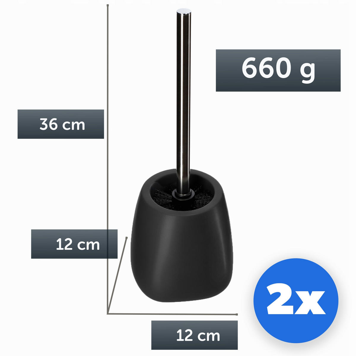 TOILETTENBÜRSTE 36 x 12 cm, schwarz, 2 Stk. - Schwarz, Keramik/Kunststoff (12/36cm) - KADAX