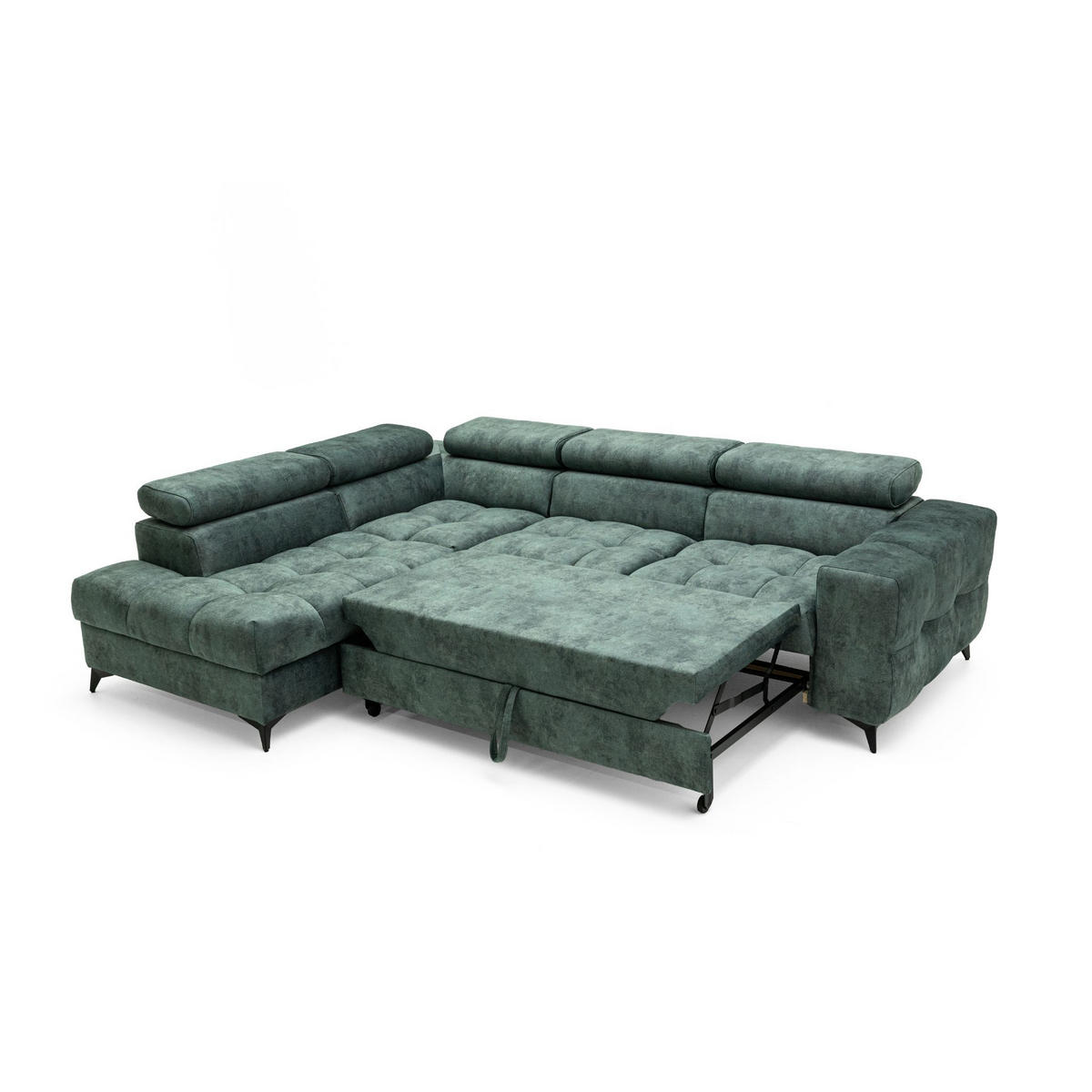 ECKSOFA PUDDING L Links mit Schlaffunktion 128x197 Velours Jadegrün - Jadegrün/Schwarz, Holz/Textil (270/204cm) - Muffo