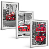 BILDER SET 3er Set - 40x60 cm Silberner Rahmen - Rote Busse in London - Silberfarben, Kunststoff (40/60cm) - TULUP