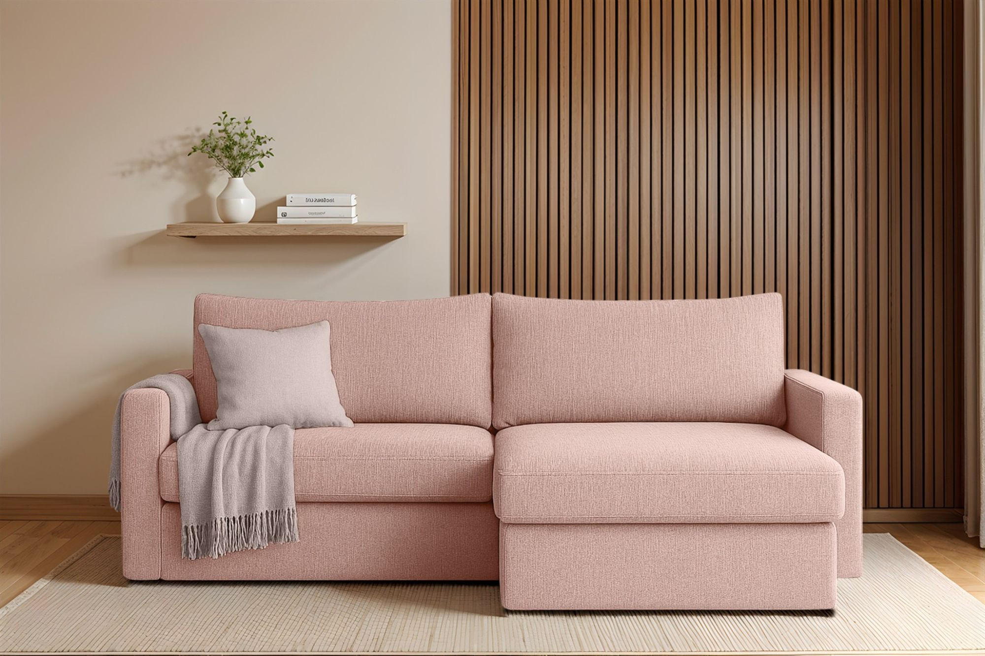 ECKSOFA Bendik In Faro - Rosa, Holzwerkstoff/Textil (224/140cm) - Fun Möbel