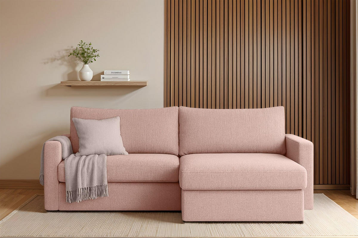 ECKSOFA Bendik In Faro - Rosa, Holzwerkstoff/Textil (224/140cm) - Fun Möbel
