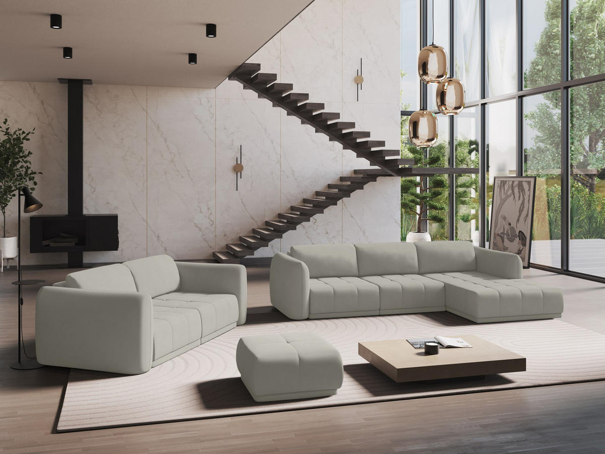 4-SITZER-SOFA Chenille Stoff Beige - Beige/Schwarz, Kunststoff/Textil (250/74/105cm) - Makamii