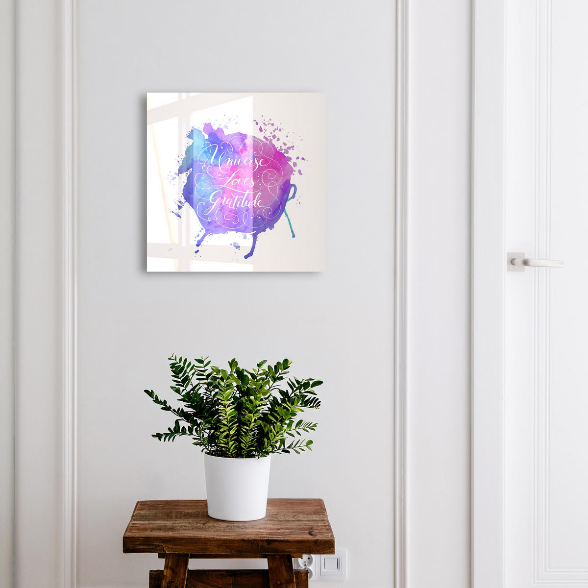 SCHLÜSSELBOX Schwarz 30x30 cm- Türöffnung nach rechts - Das Universum liebt Dankbarkeit - Lila, Metall (30/30/5cm) - TULUP