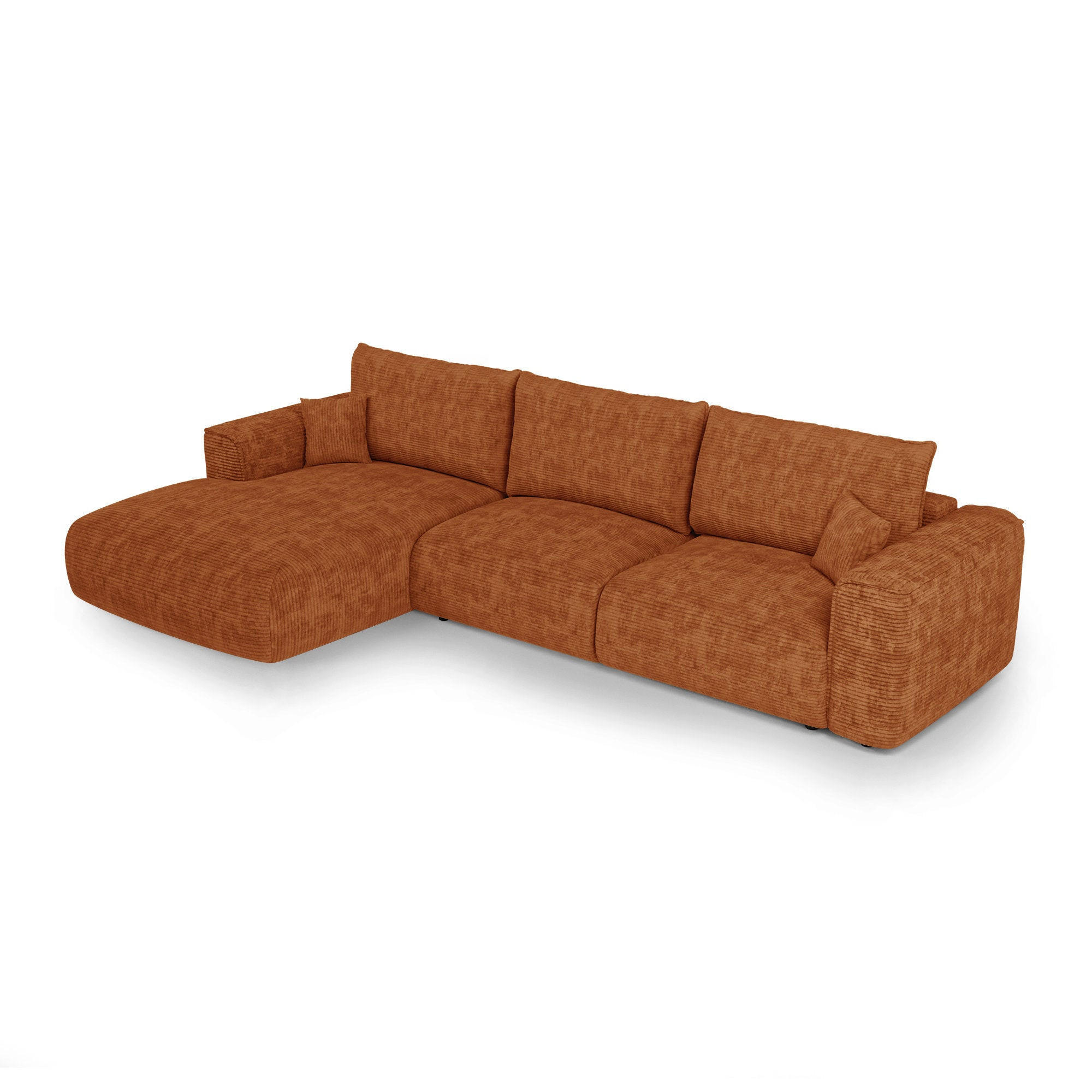 LINKSECK-SCHLAFSOFA mit Stauraum COMO Cord Terrakotta 297cm - Dunkelorange/Terracotta, Textil (297/167cm) - Premium Interiors