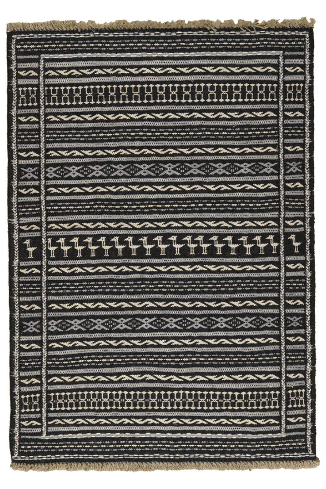 KELIM-TEPPICH handgewebt Kordi Schwarz, Grau 121/84 cm Schurwolle - Beige/Schwarz, Textil (84/121cm) - Looma