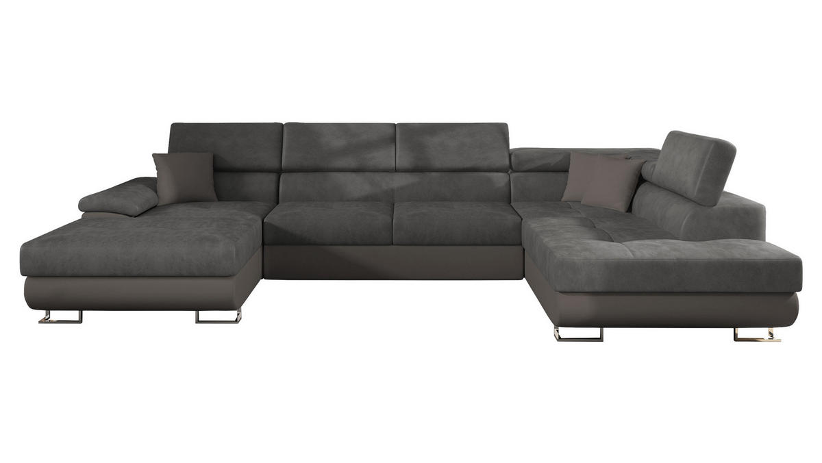 WOHNLANDSCHAFT Cotere Bis, Seite: Rechts - Dunkelgrau, Holz (345/91/202cm) - MIRJAN24