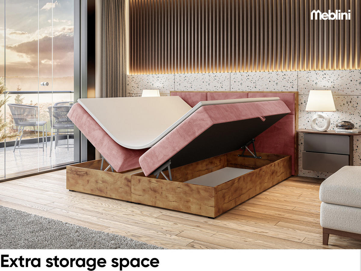 BOXBETT Lofty 2 - Schwarz/Rosa, Holzwerkstoff/Textil (200/200cm) - Meblini