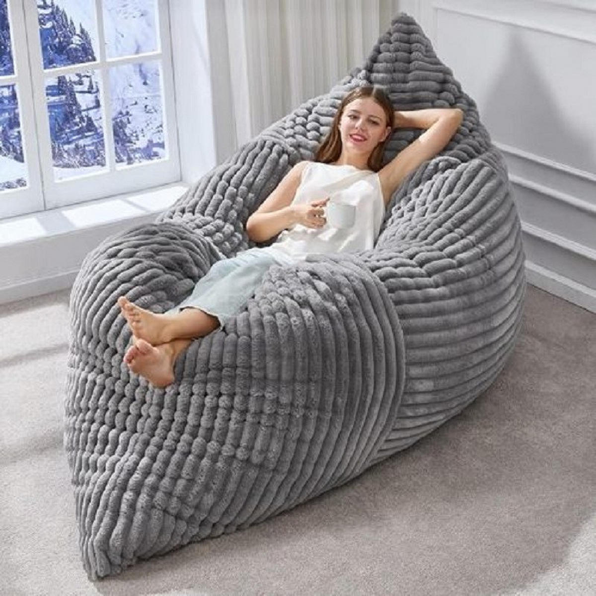 SITZSACK Cord Hellgrau klappbar - Hellgrau, Textil (180/10/125cm) - WISHDOR