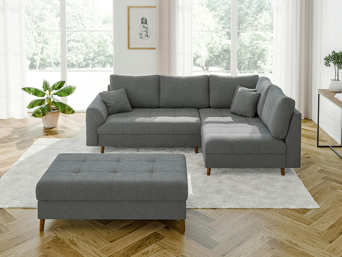 ECKSOFA inkl. Hocker Henrik Grau Boucle - Ottomane rechts - Braun/Grau, Holz/Textil (231/161cm) - S-Style Möbel