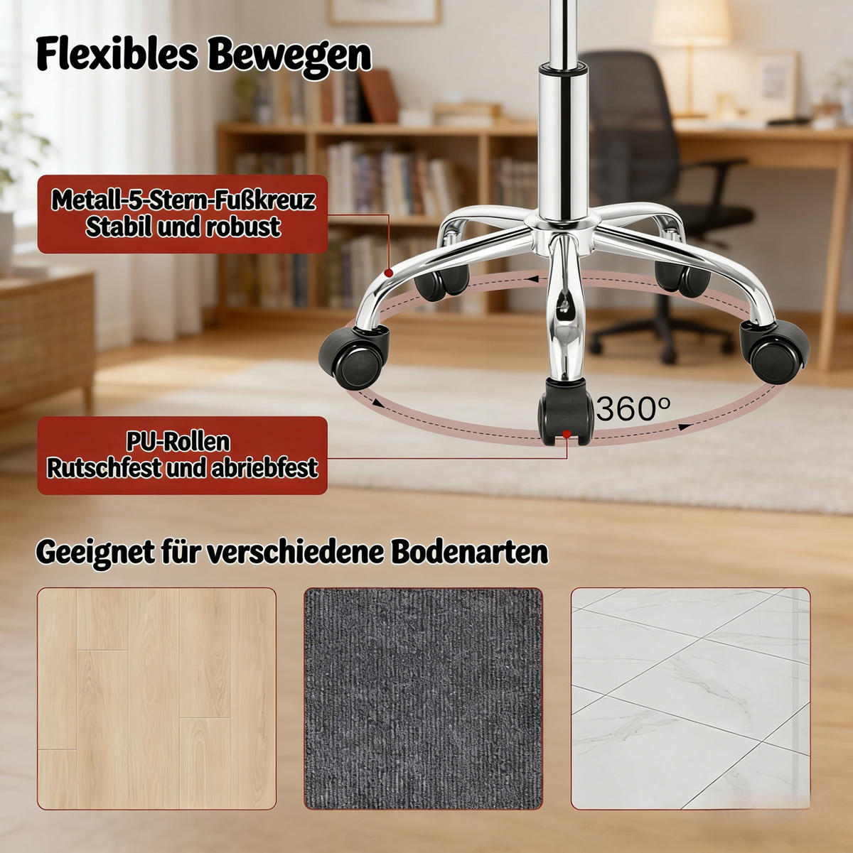 BÜROHOCKER höhenverstellbar 53-65,5 cm Samt Pink - Pink, Metall (30/65.5/30cm) - Meubliv