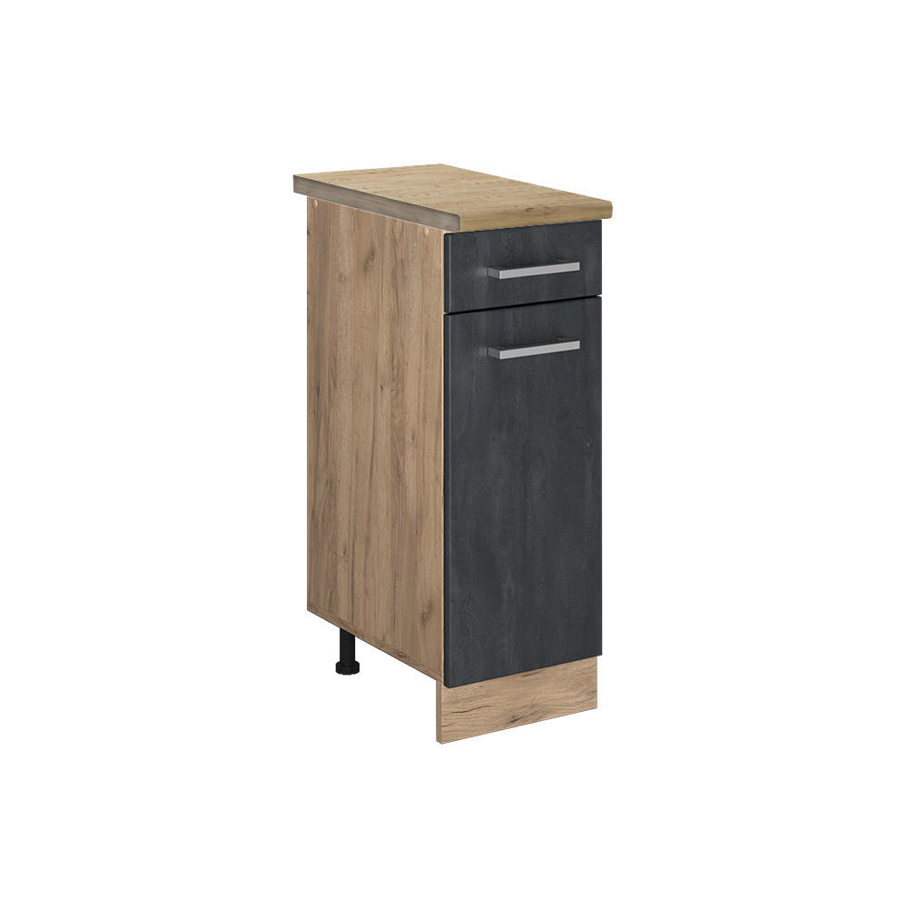 KÜCHENUNTERSCHRANK R-Line Schwarz Beton 30 cm AP Eiche - Eiche Wotan/Schwarz, Holzwerkstoff (30/81.6/60cm) - Vicco