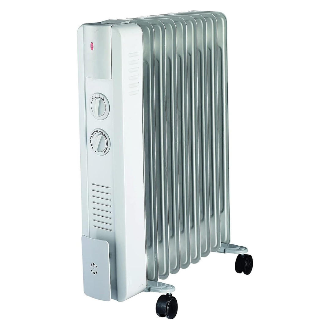 ÖLRADIATOR 2000W, Elektroheizung, Heizgerät, mobiler Heizkörper, Radiator Heizung, mit Rollen, Thermostat, energiesparend, leise, gleichmäßige Wärme - Weiß, Metall (24/65/35cm) - JUNG