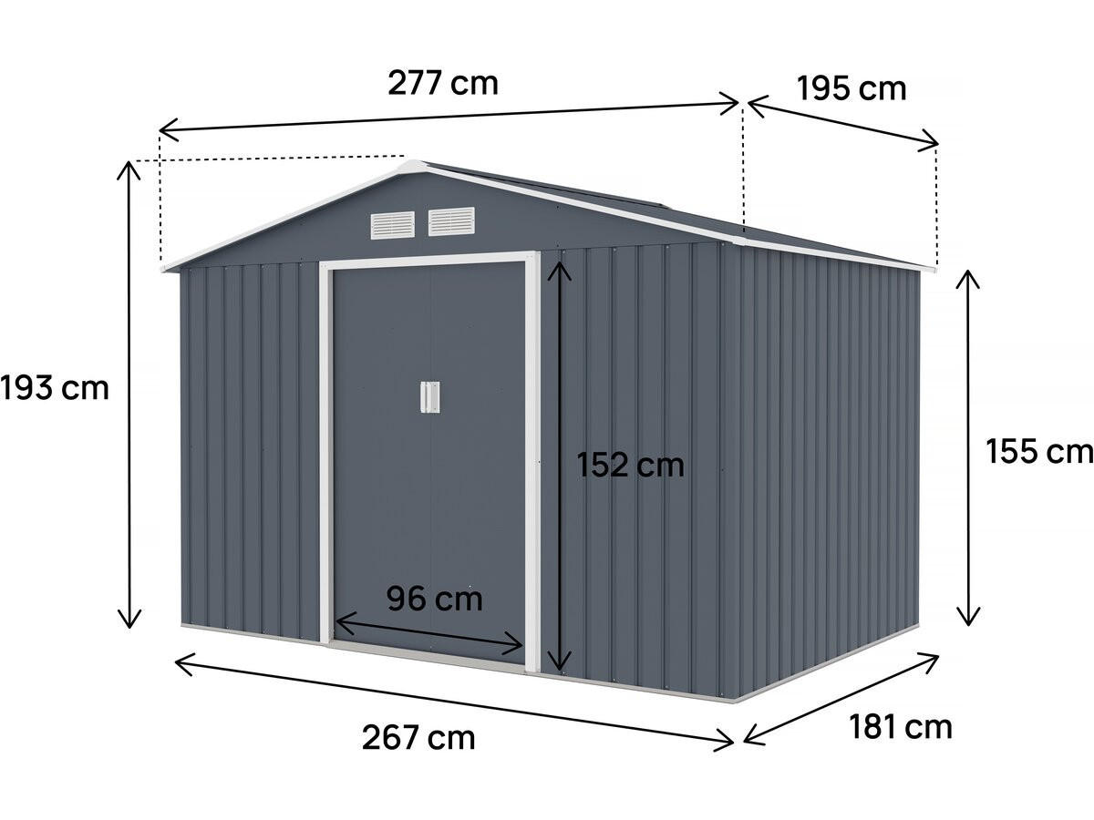 METALL-GARTENHAUS vegas ii Grau - Grau, Metall (277/193/195cm) - Habitat Garten
