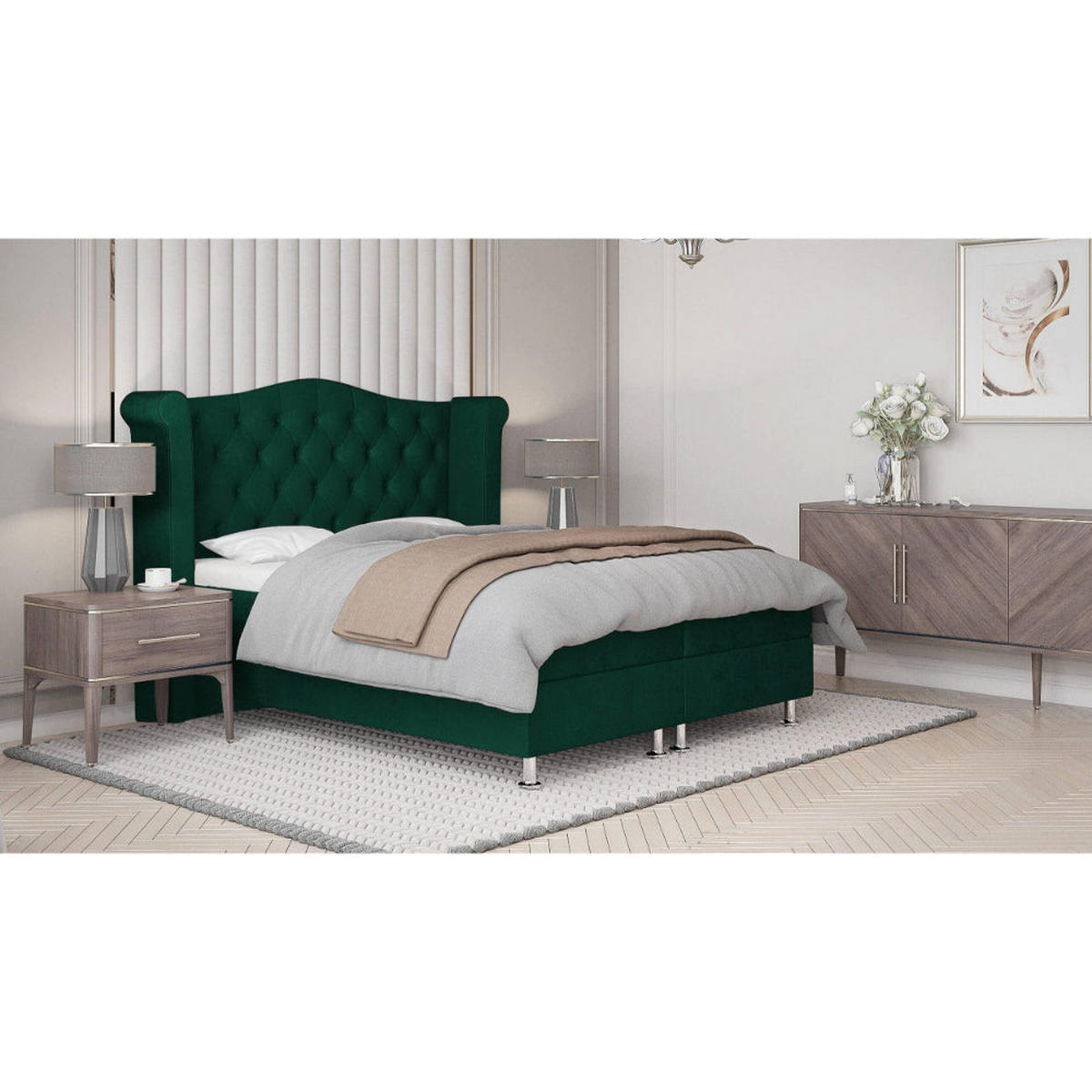 BOXBETT Saturn Bonellfederkern inkl. 7-Zonen Topper T-30 - BOXBETT mit Bettkasten, mit Lieferung - Grün, Holz/Holzwerkstoff (160/200cm) - Best For Home