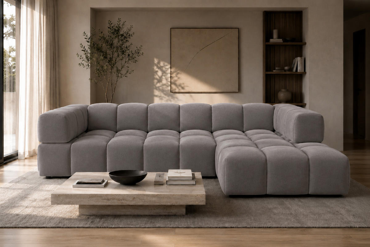 ECKSOFA L-Form, Veloursstoff Bluvel, Aschgrau, Rechts, Averro XL - Grau, Holz (320/150cm) - Kaiser Möbel