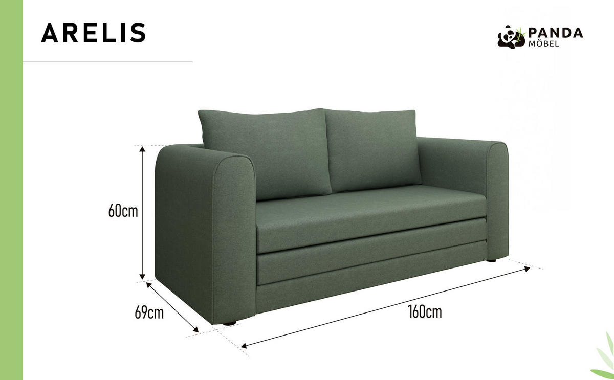 SCHLAFSOFA Arelis Schlafsofa mit Bettfunktion, grün - Grün, Holz (160/78/69cm) - Panda Möbel
