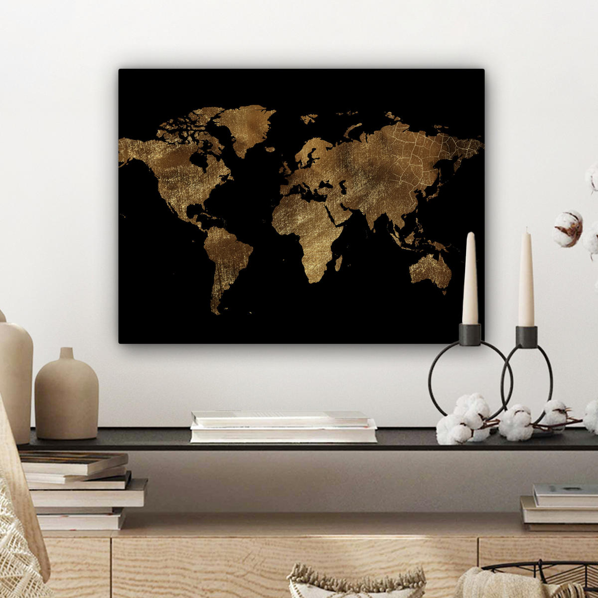 LEINWANDBILD Weltkarte - Gold - Luxus - Erde - Schwarz 40x30 cm - Goldfarben, Textil (40/30cm) - MuchoWow