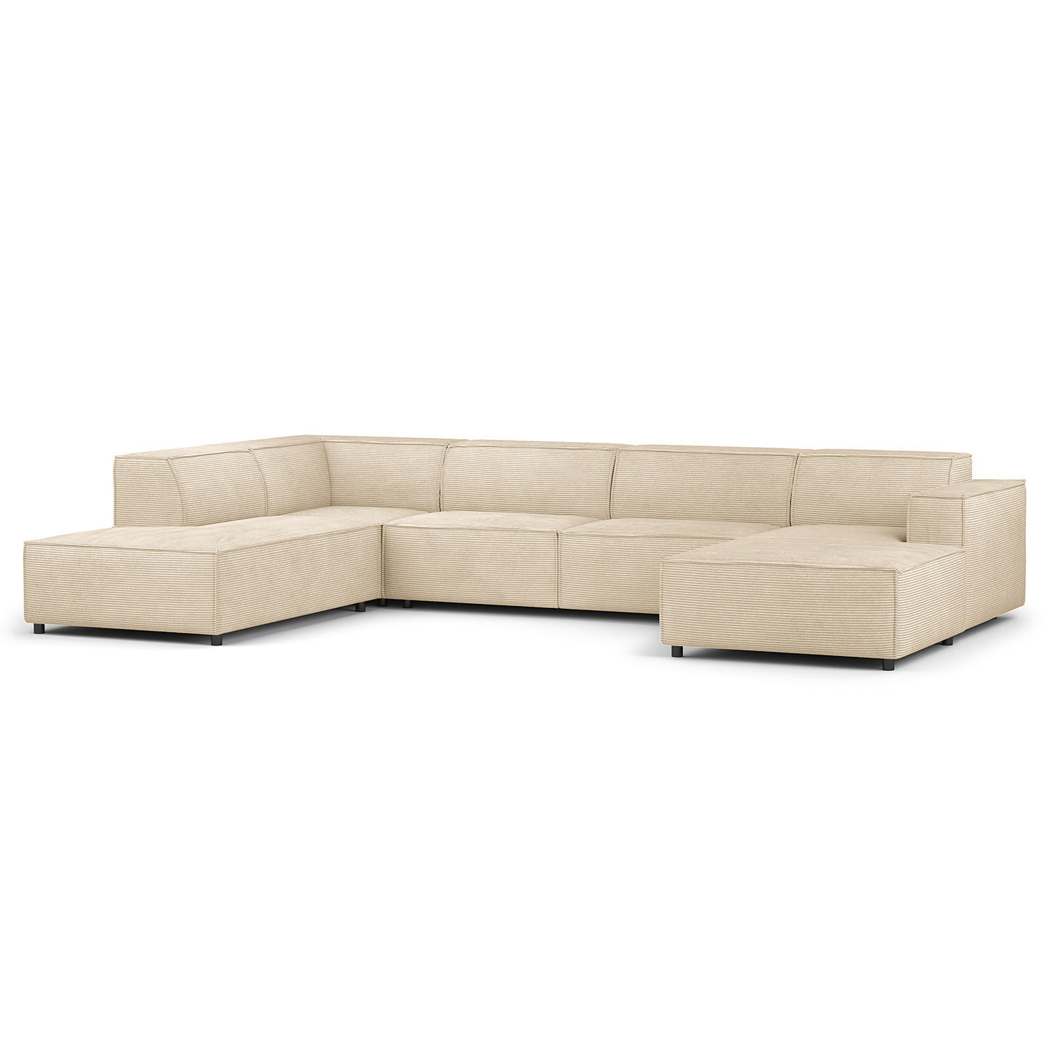 WOHNLANDSCHAFT mit Longchair & Ottomane - Beige/Schwarz, Kunststoff/Textil (369/70/234cm) - home24