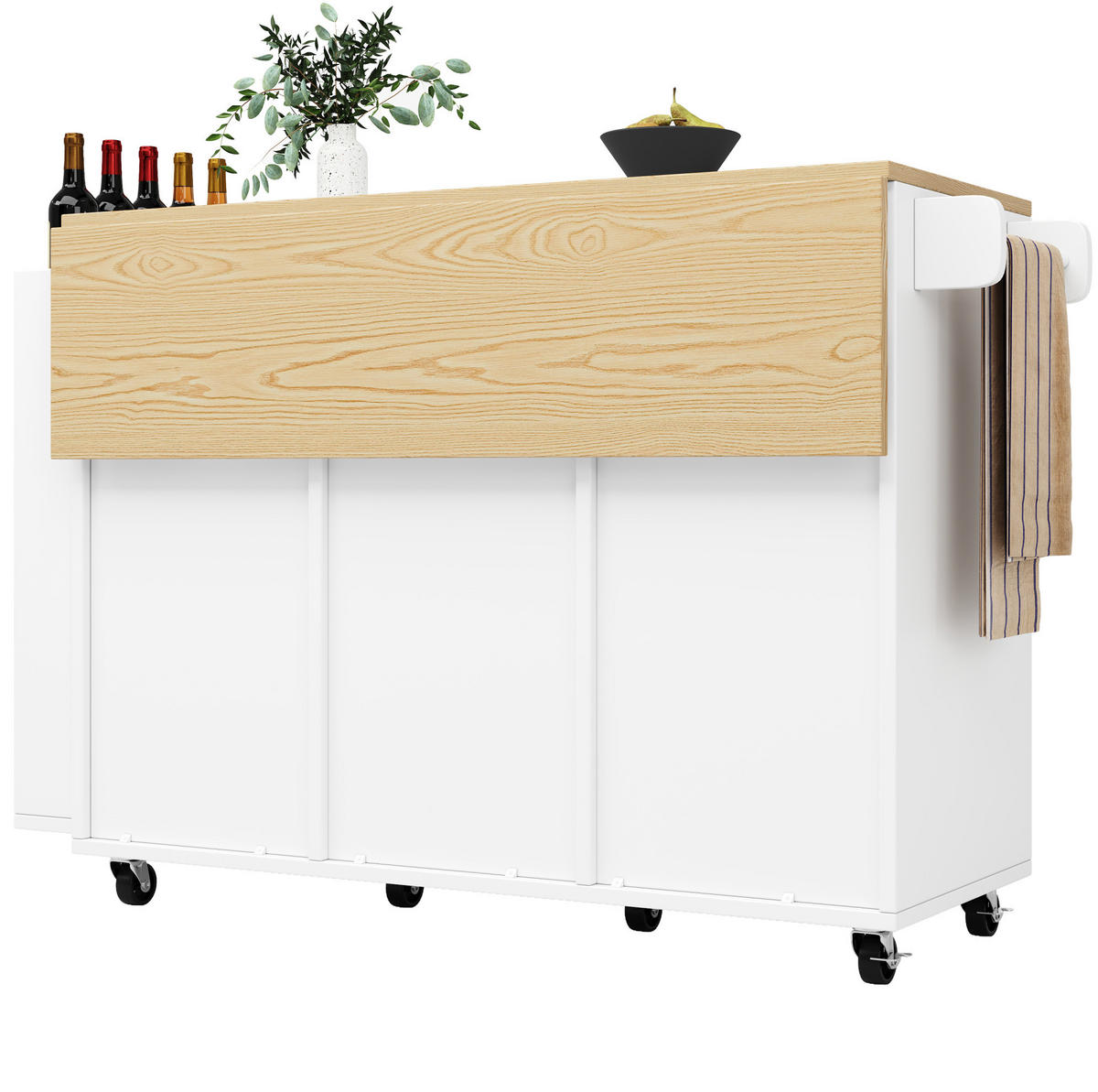 KÜCHENINSEL 110/42/90 cm weiß mit klappbarer Tischplatte - Weiß, Holzwerkstoff (110/90/42cm) - OKWISH