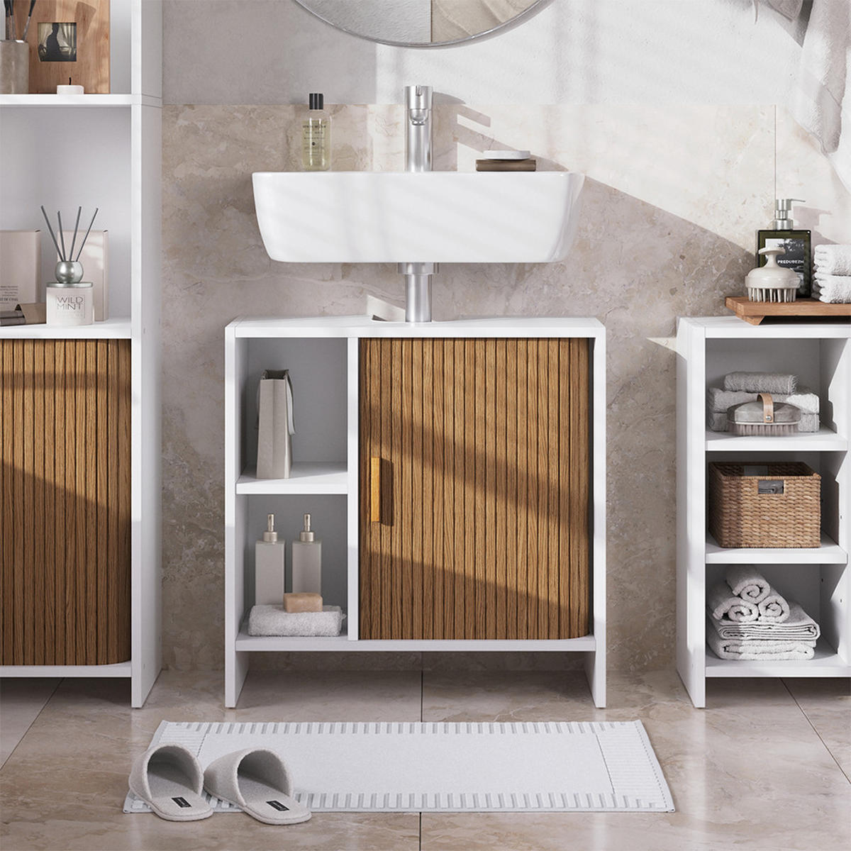WASCHBECKENUNTERSCHRANK Norea, Eiche/Weiß, 60 x 60 cm - Eichefarben/Weiß, Holzwerkstoff (60/60/30cm) - Vicco