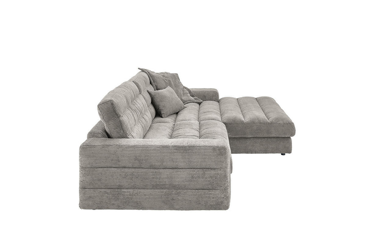 ECKSOFA LANA SOFA Steingrau Cord - Greige/Schwarz, Textil (296/205cm) - KAWOLA