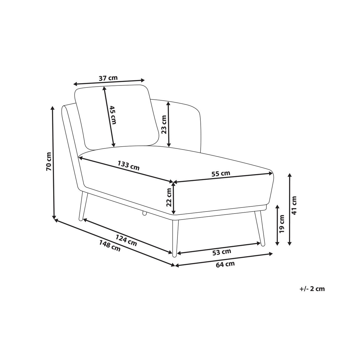 ČALOUNĚNÉ LEHÁTKO CHAISE LONGUE LEVOSTRANNÉ Látka Modré Artheze - modrá/černá, textil (148/70/64cm) - Beliani