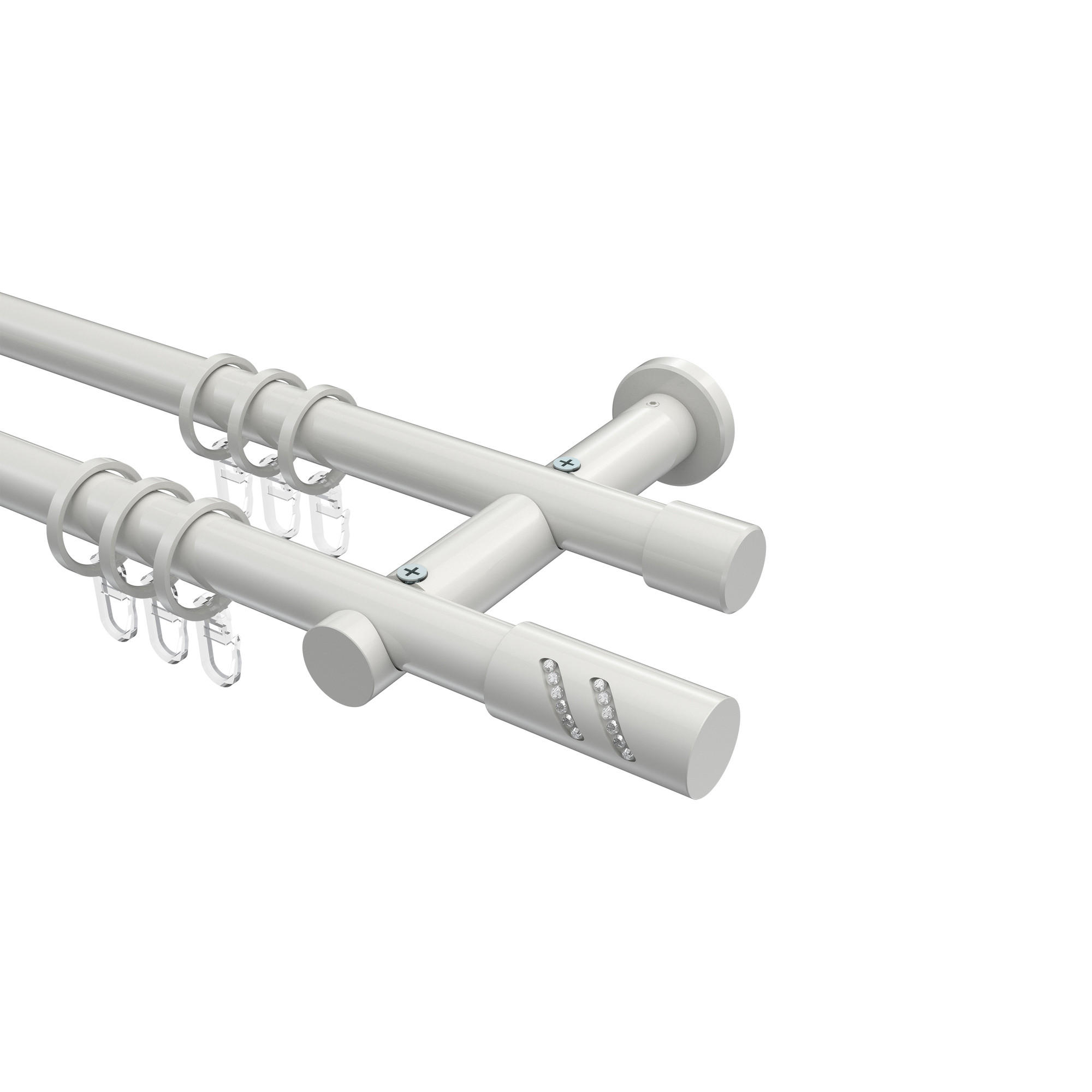 GARDINENSTANGEN-SET Platon Zoena 260 cm (geteilt in 2 x 130 cm), 2-läufig, 20 mm Ø Weiß - Weiß, Metall (260cm) - INTERDECO