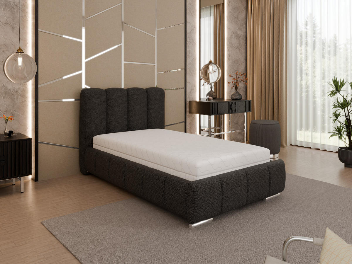 POLSTERBETT Zaira 100x200cm – Elegantes Polsterbett für modernen Wohnstil , Federkernmatratze Bonnel (18cm), schwarz - Schwarz, Holz (100/200cm) - Homesy