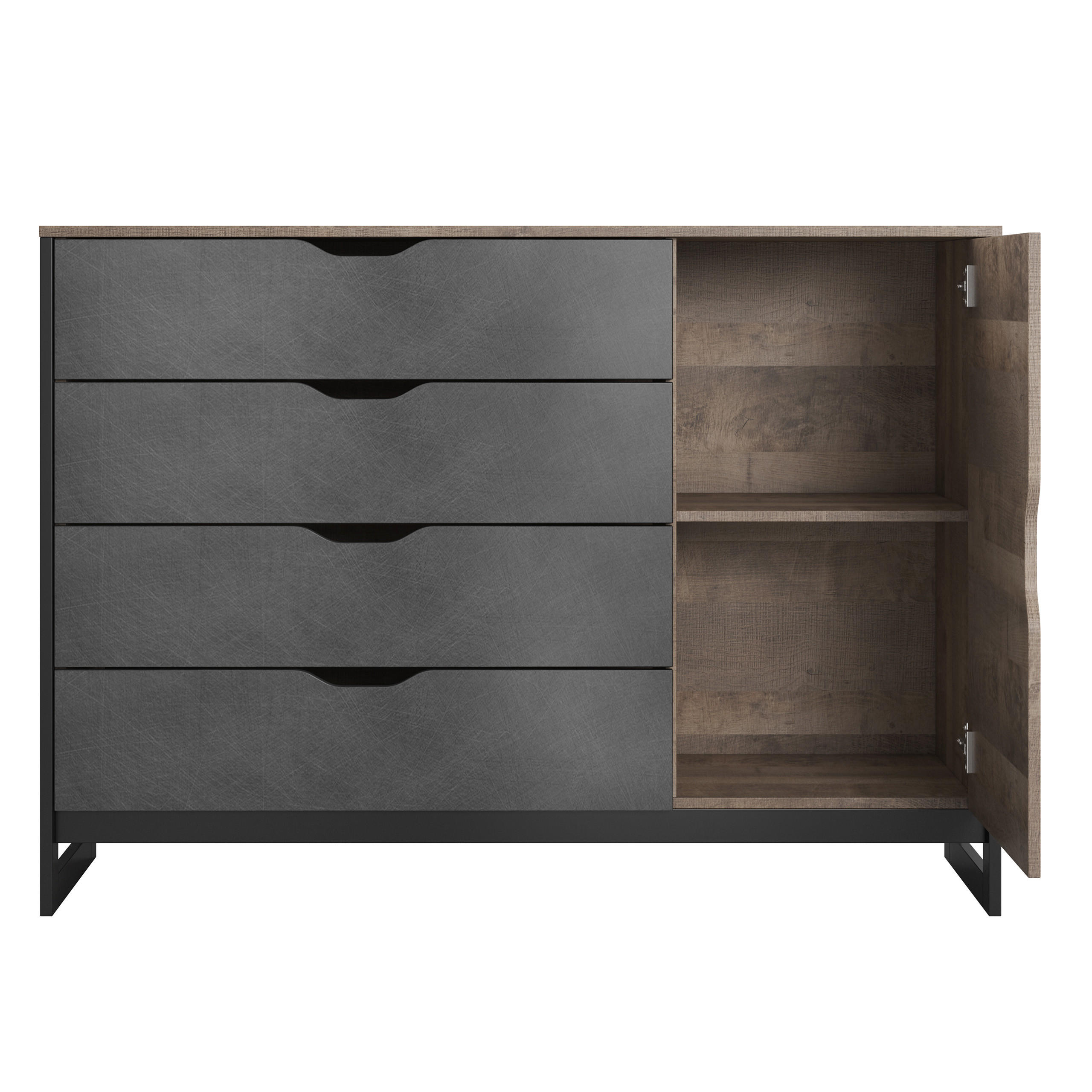 SIDEBOARD ARDENTE 138/99/40 cm mit 4 Schubladen und 1 Türen Eichefarben - Eichefarben/Hellgrau, Holzwerkstoff (138/99/40cm) - MASSENO