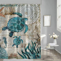 DUSCHVORHANG Marineblau Meer Schildkröte schön bedruckt wasserdicht mit Haken Badewanne Badezimmer - Multicolor, Textil (180/200cm) - MCBOSON