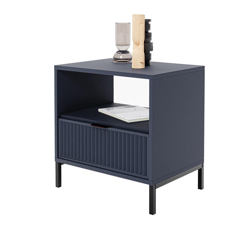 NACHTSCHRANK WAVE 54/40/55 cm Indigo - Schwarz/Dunkelblau, Holzwerkstoff/Metall (54.4/55.1/40.6cm) - Idohome