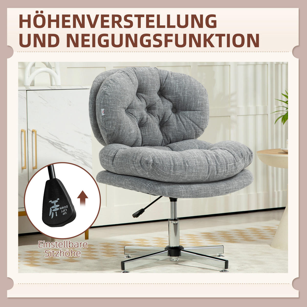 BÜROSTUHL 65/65/84-94 cm grau aus Polyester mit Wippfunktion - Grau, Kunststoff (65/94/65cm) - OKWISH