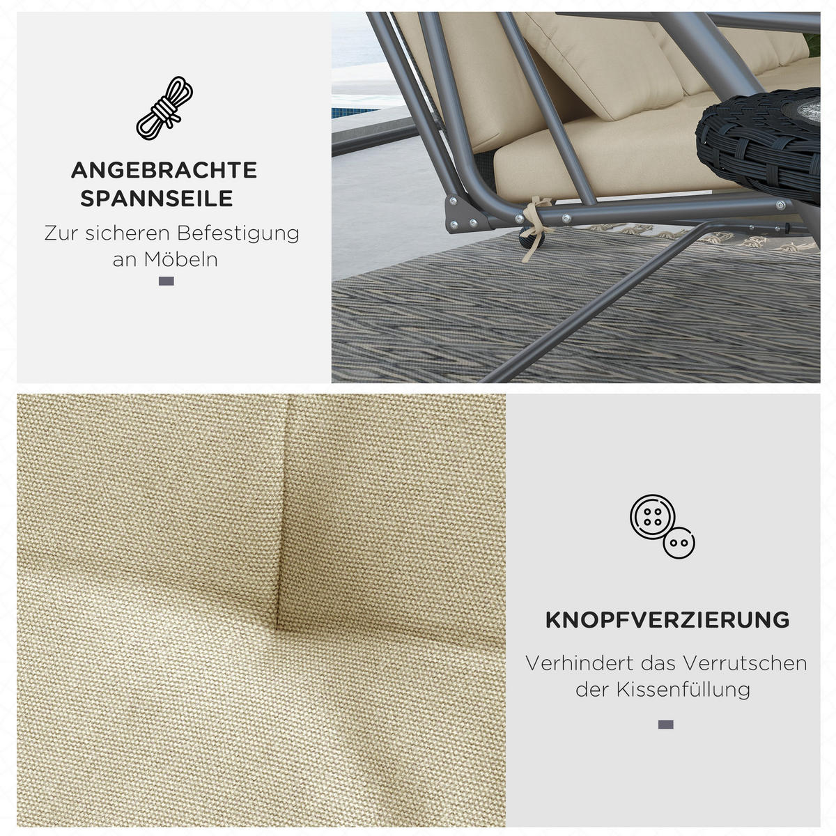 SITZKISSEN Rückenkissen Seitenkissen Beige - Beige, Kunststoff (100/8/170cm) - Outsunny