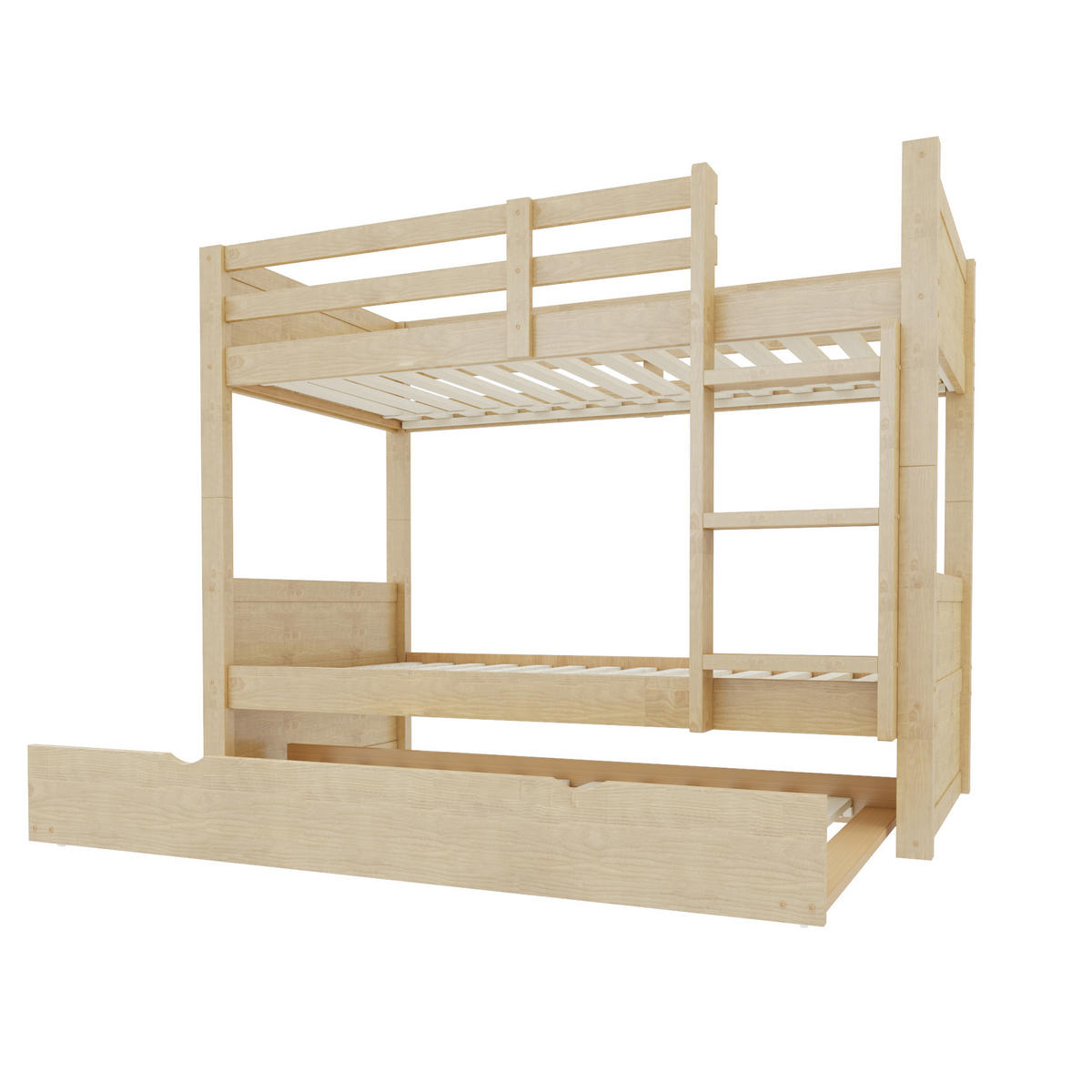 PATROVÁ POSTEL 90x200 Dřevo Přistýlka Bezpečnostní Zábrana - přírodní, dřevo (90/200cm) - FLIEKS