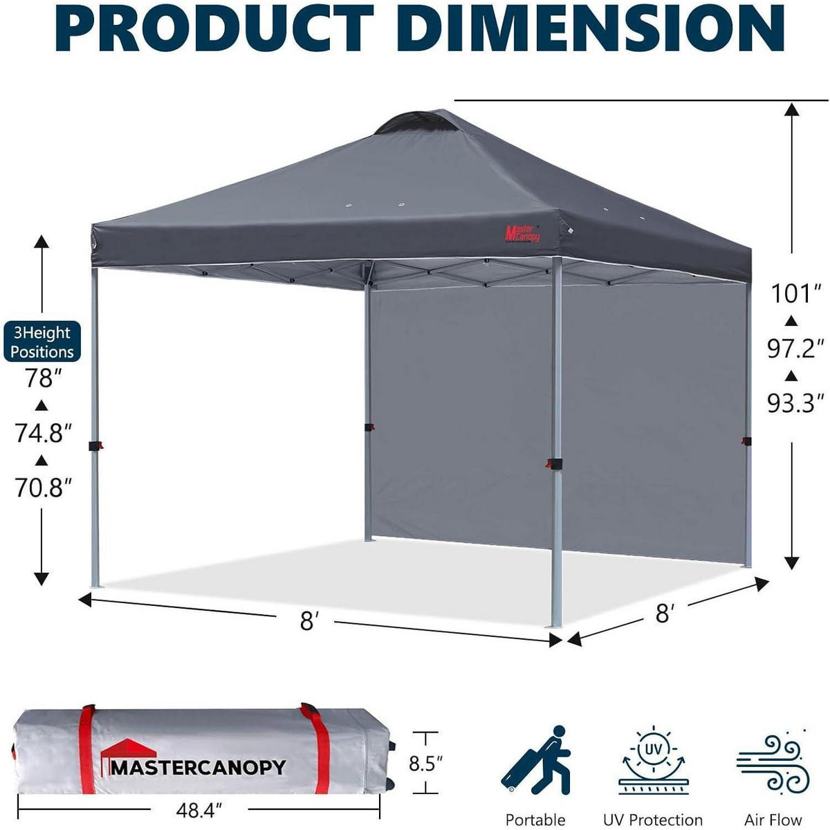 FALTPAVILLON 2,5 x 2,5 m Dunkelgrau mit Seitenwand - Anthrazit, Textil (243.8/268.2/243.8cm)