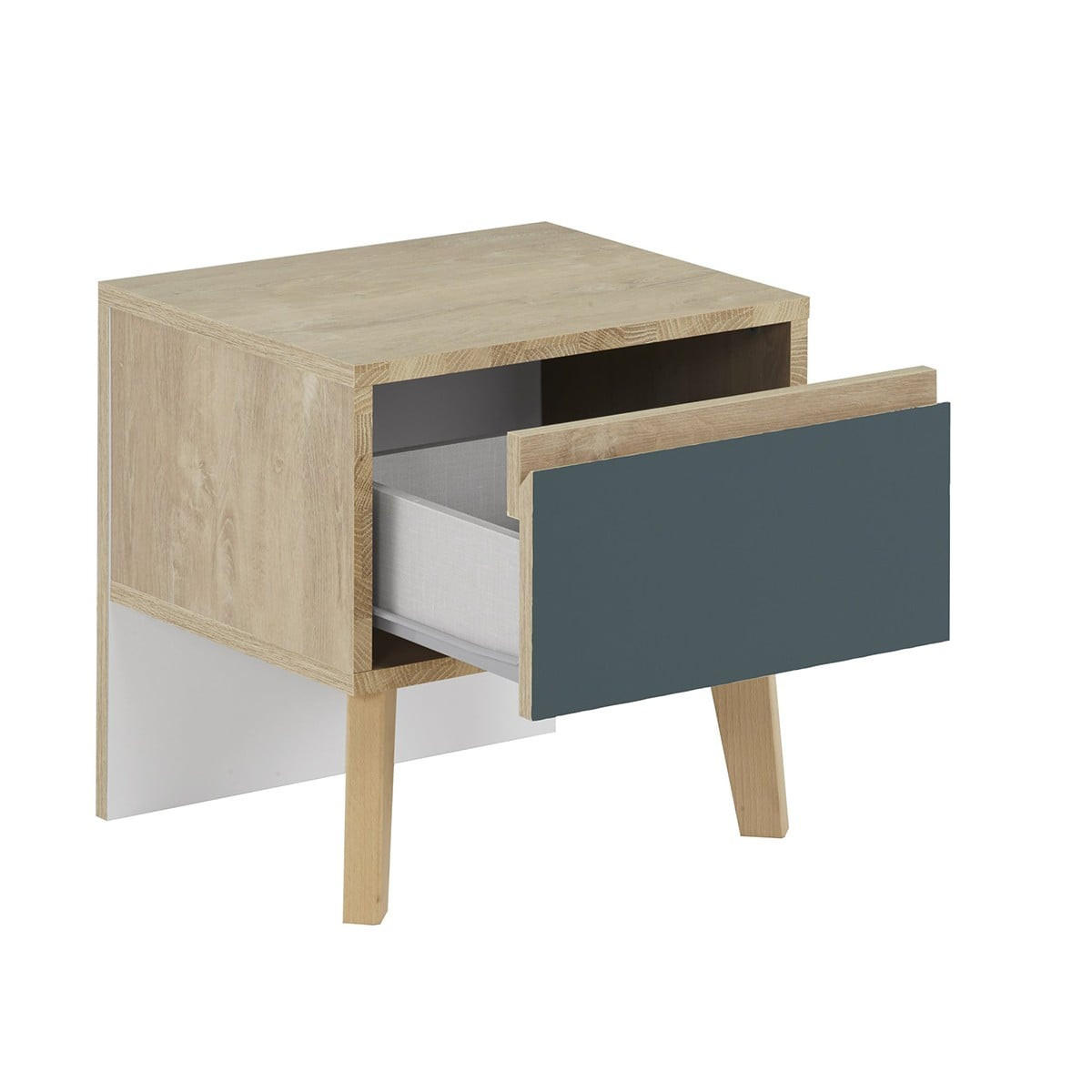 NACHTTISCH 1 Schublade Larvik - Französische Herstellung - 42/36/41 cm - Blau, Holzwerkstoff (36/41/36cm) - Calicosy